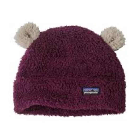Patagonia Other - Patagonia Maroon Fleece Beanie with Cream Pom Poms Baby size 6-12 Months